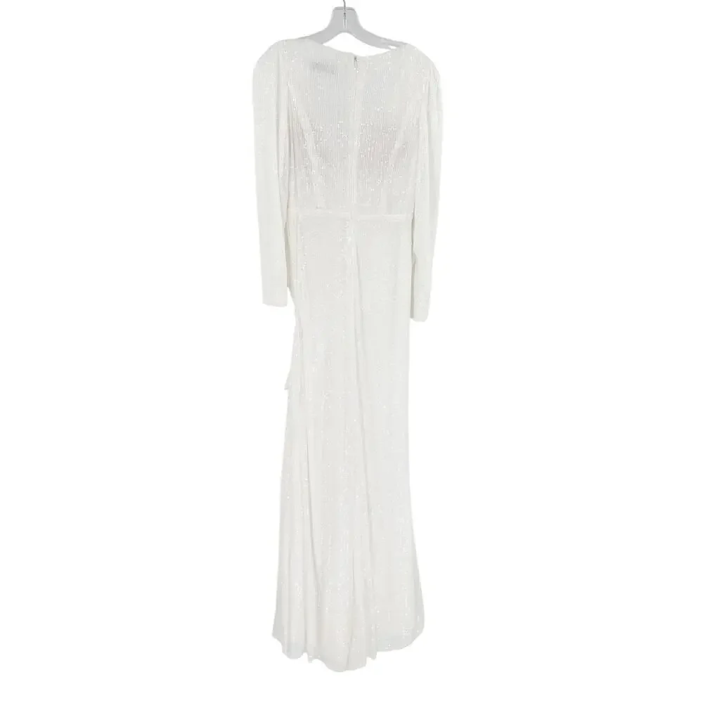 MAC DUGGAL Dress Size 6 Evening Gown Sequin Long Sleeve NEW White V Neck - Picture 5 of 9